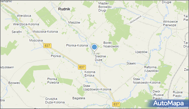 mapa Średnie Duże, Średnie Duże gmina Nielisz na mapie Targeo